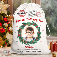 Thumbnail for Personalized Santa Sack - Christmas Gift For Family & Pet Lover - Photo With Round Wreath AB