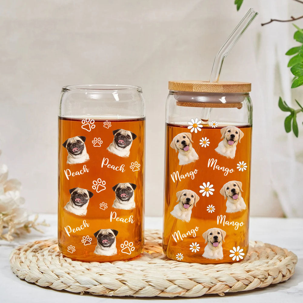 Personalized Glass Bottle/Frosted Bottle With Lid & Straw - Gift For Pet Lovers - Funny Dog Cat Photo AF
