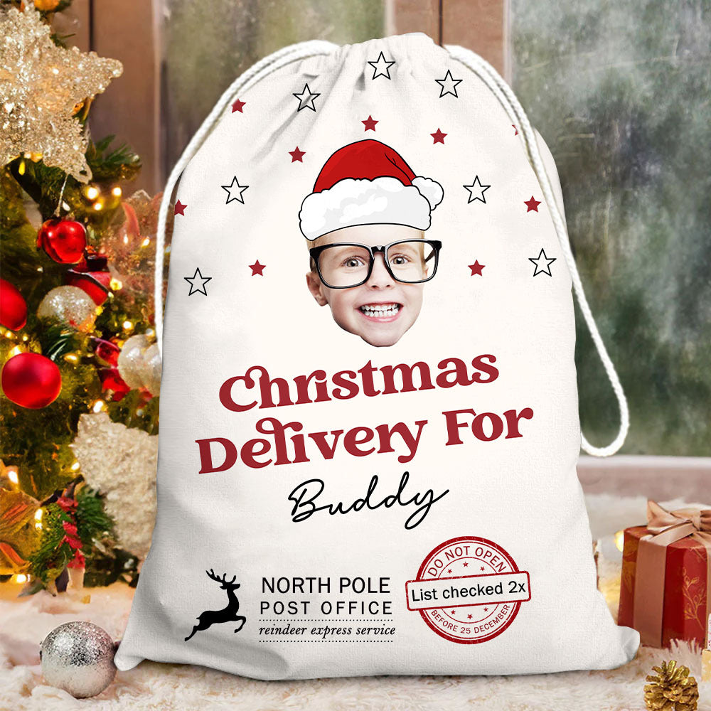 Personalized Santa Sack - Christmas Gift For Family - Upload Face Photo With Santa Hat AB