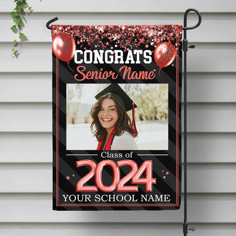 Congrats 2024 Senior Photo Multicolor Glitter Balloon Flag, Graduation Decoration Gift
