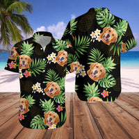 Thumbnail for Custom Pet Face Photo Black Hawaiian Shirt, Palm Leaves Tropical AI