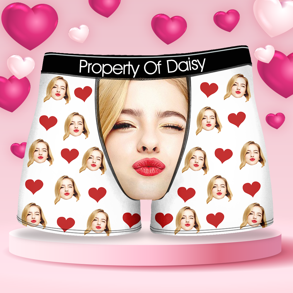 Custom Funny Face Photo With Heart Men's Boxer Briefs, Valentine Gift Ideas For Him AI