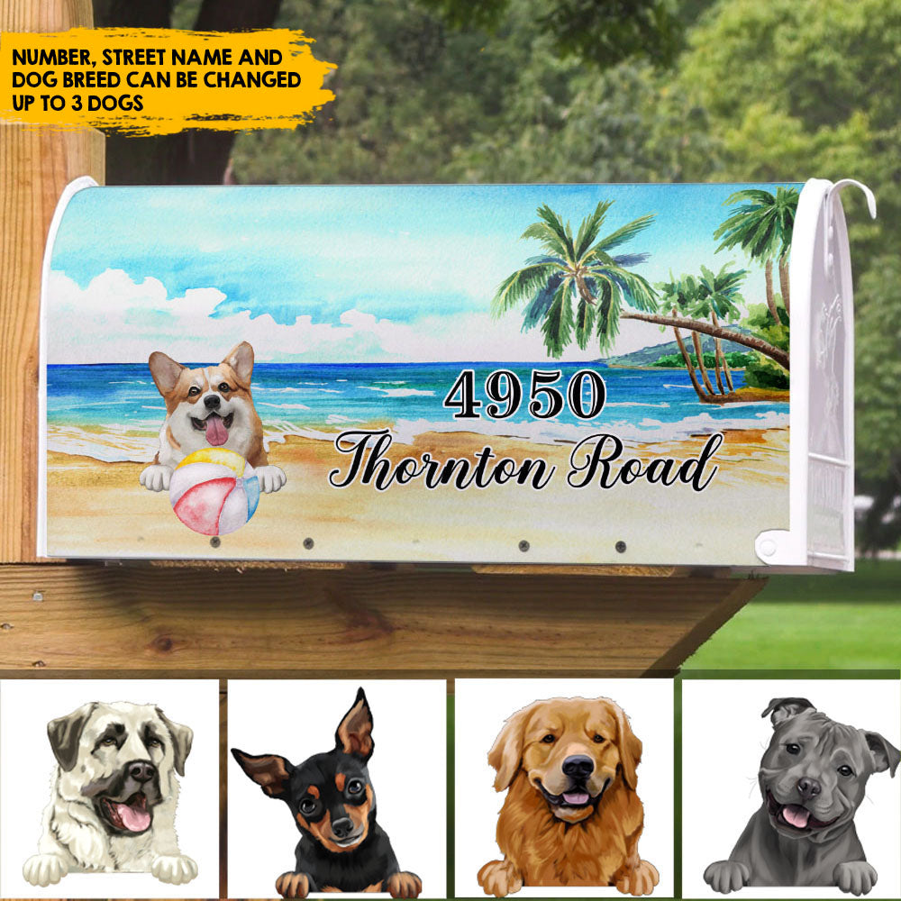 Dog Ball Tropical Beach - Customized Address Mailbox AF
