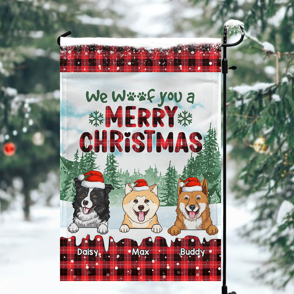 Personalized Christmas Pattern We Woof You Dog Flag, House Decor AD