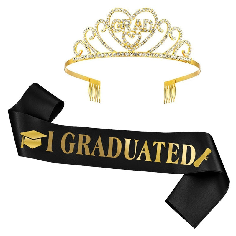 2023 Graduated Satin Sash Glitter Crown Jonxifon