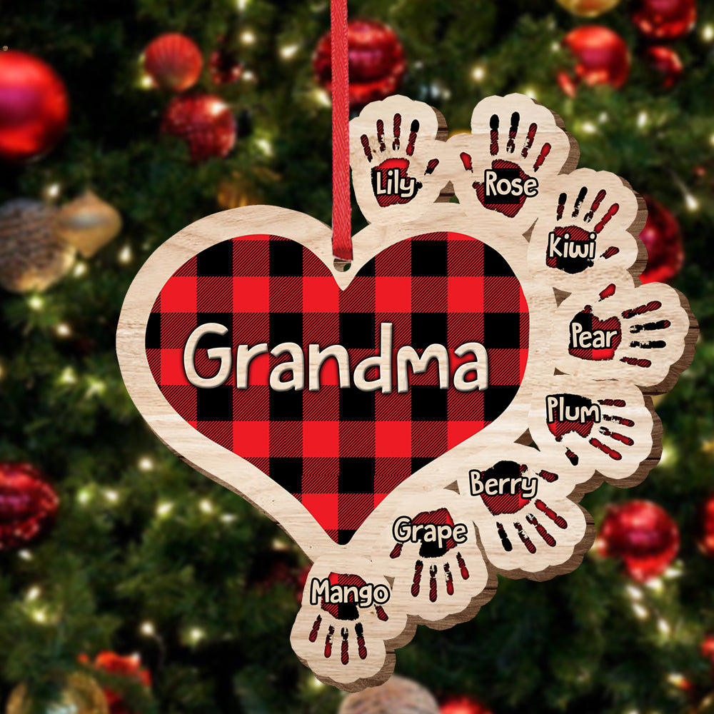 Gift For Grandma Hands Christmas Wood Ornament, Customized Holiday Ornament AE