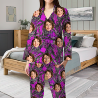 Thumbnail for Personalized Custom Face Husband Wife Camo Hunting Pattern Pajamas Set, Funny Gift For Hunting Lover AB