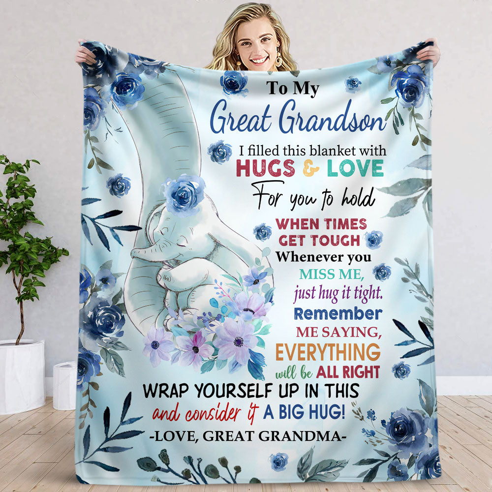 I Filled This Blanket With Hugs & Love Fleece Blanket, Gift for Great Grandchildren AB