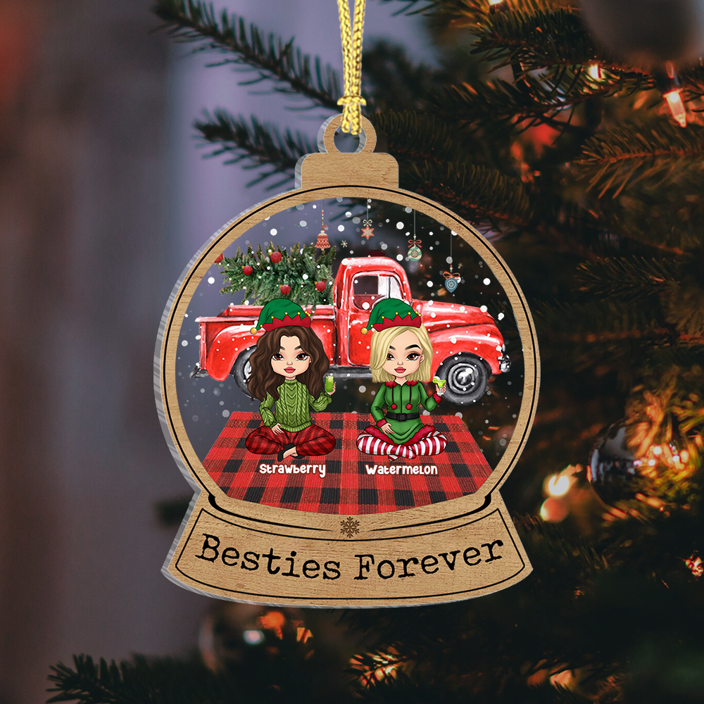 Personalized Besties Friends Forever Printed Acrylic Ornament, Christmas Gift For BFF AC