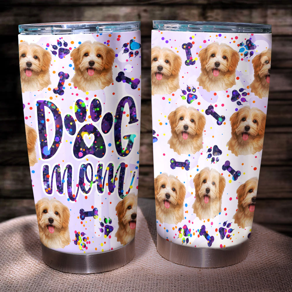 Glitter Dog Mom With Photos Tumbler, Dog Lover Gift AA