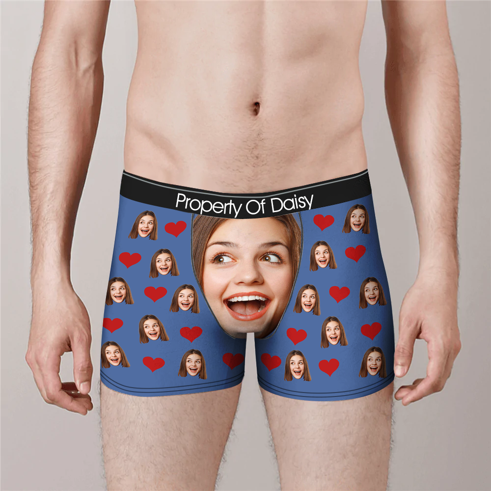 Custom Funny Face Photo With Heart Men's Boxer Briefs, Valentine Gift Ideas For Him AI