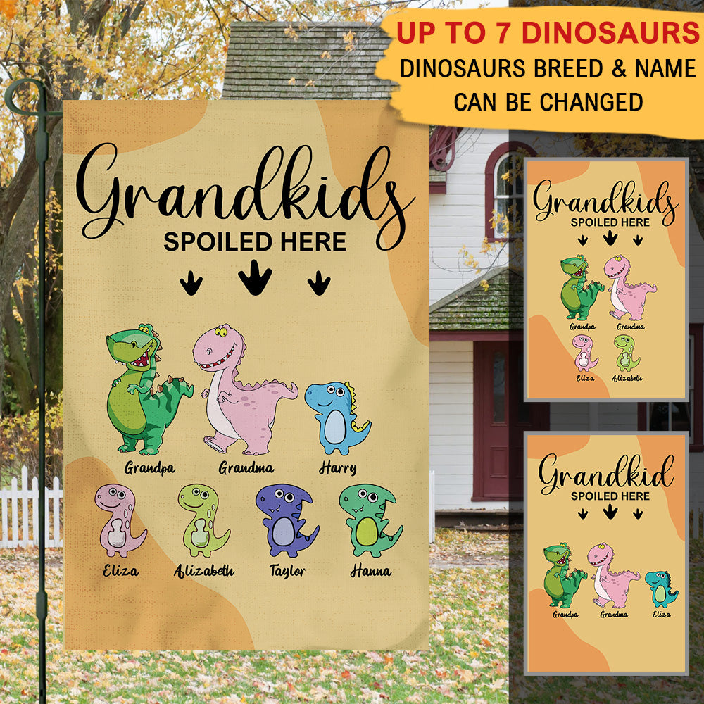Grandkids Spoiled Here- Funny Personalized Garden Dinosaur Flag AD