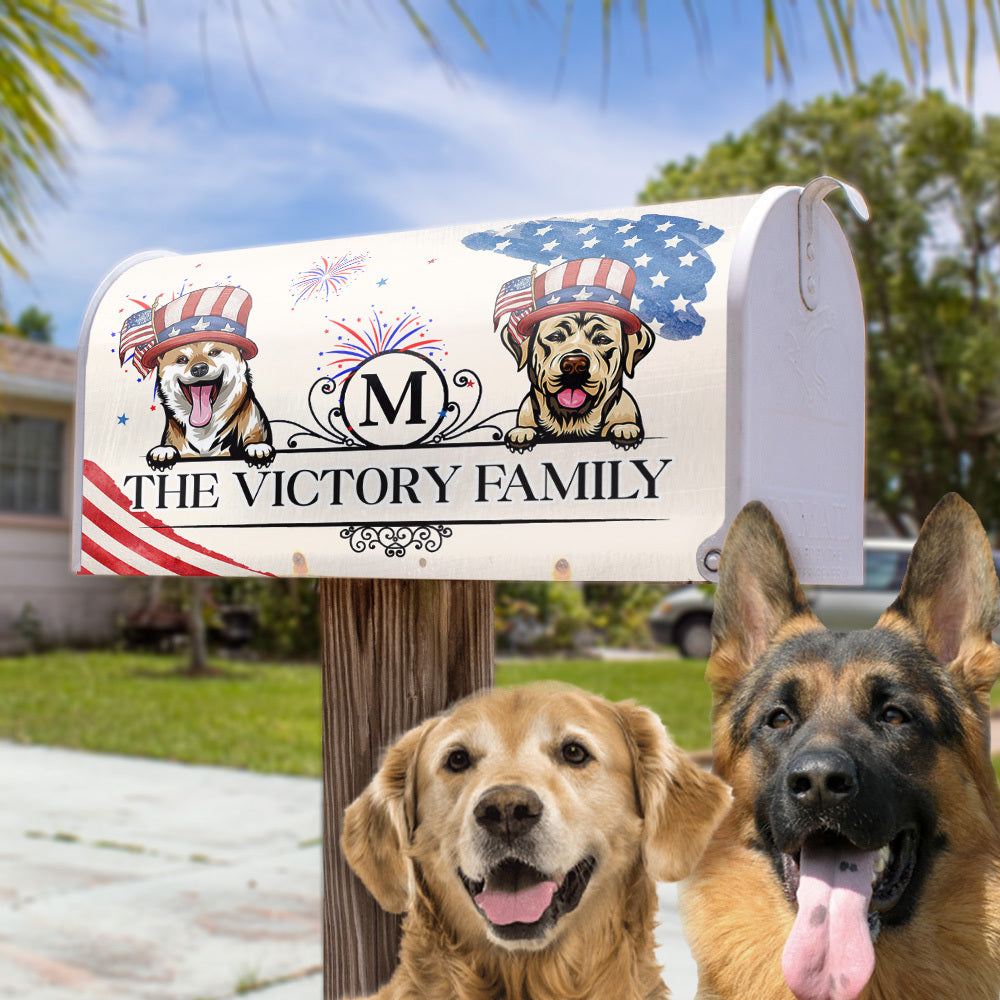 Personalized Independence Day 4th July Dog Patriotic Mailbox Cover, Outside Small Yard Decoration AF