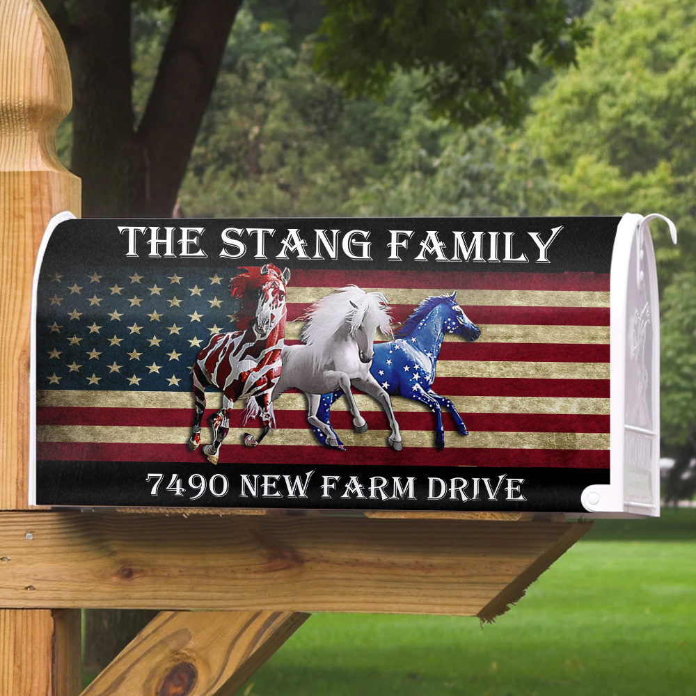 Horse America Flag Magnetic Mailbox Cover AF