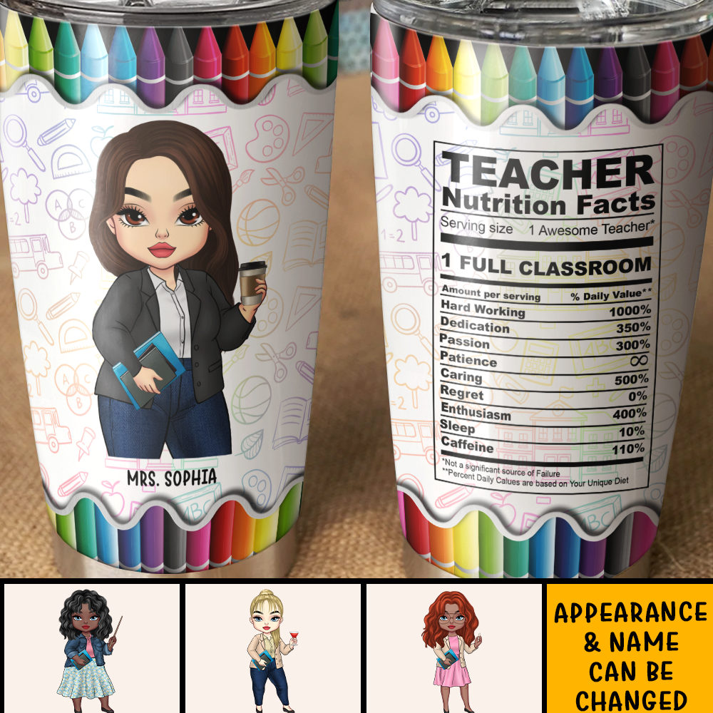 Teacher Nutrion Fact Custom Tumbler, DIY Gift For Back To School Day AA