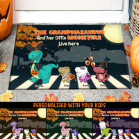 Thumbnail for Personalized Grandma And Kids Dinosaur Halloween Doormat AB