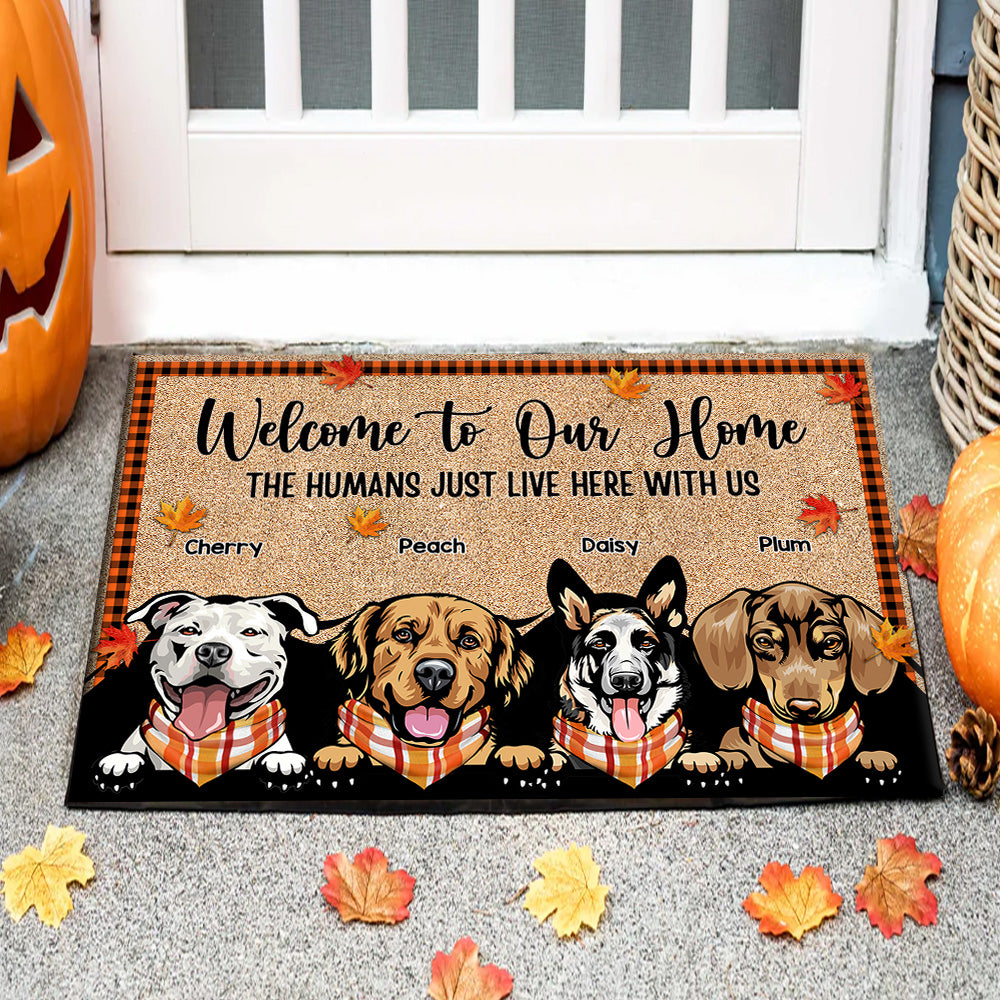Personalized Welcome To Dog's House Doormat Fall Vibe, Dog Lover Gift AB