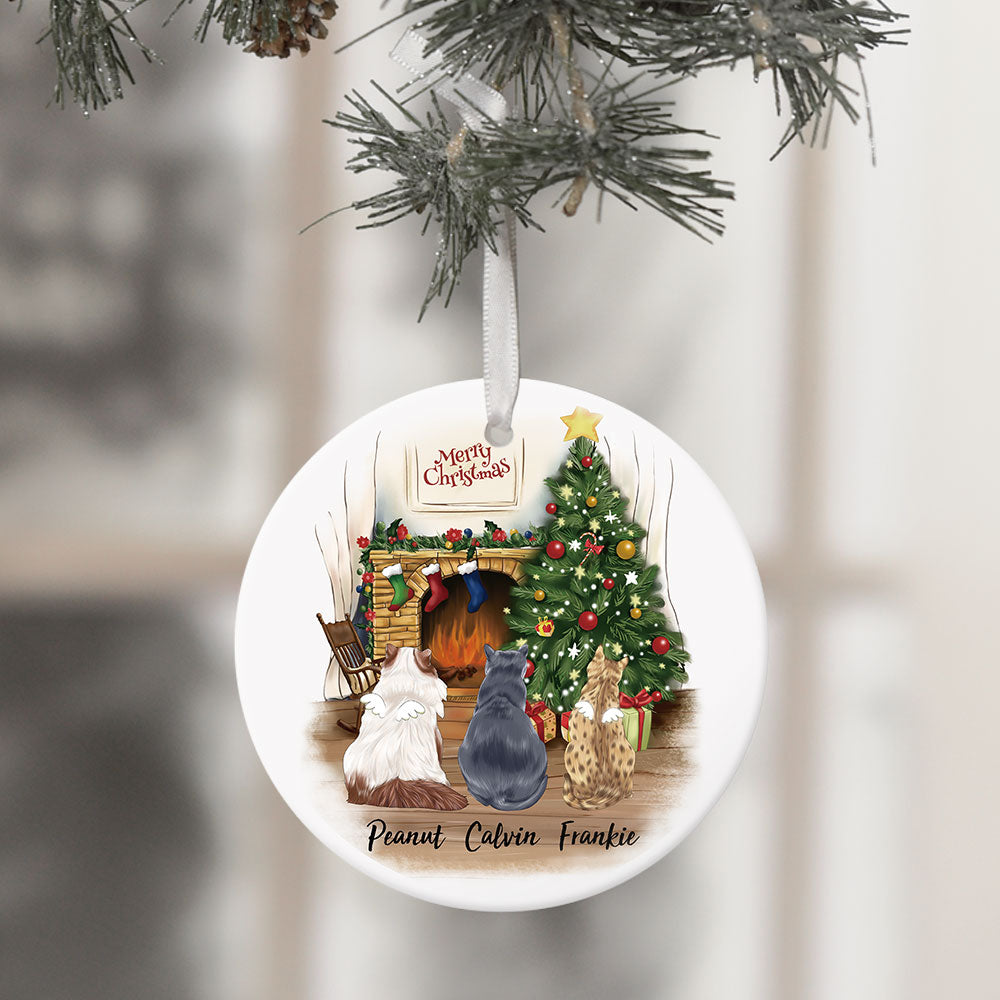 Fluffy Cat Memorial - Personalized Christmas Decorative Ornament AE