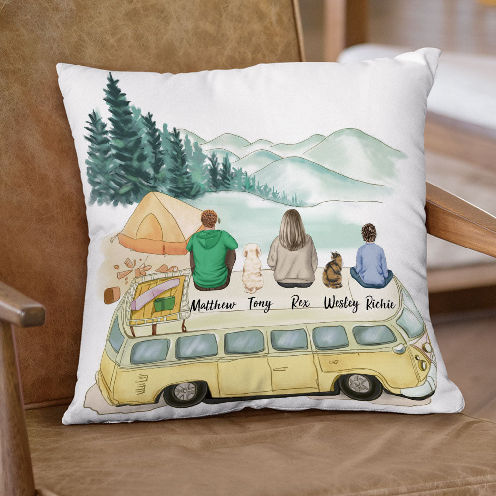 Fluffy Family Gifts Throw Pillow - Personalized Pillow - Camping AD