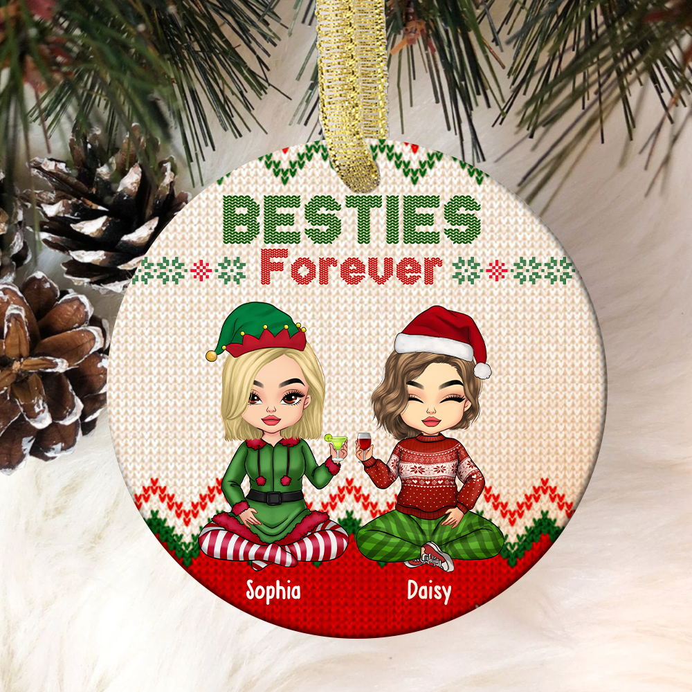 Besties Friends Forever Christmas Personalized Ornament, Customized Holiday Ornament AE