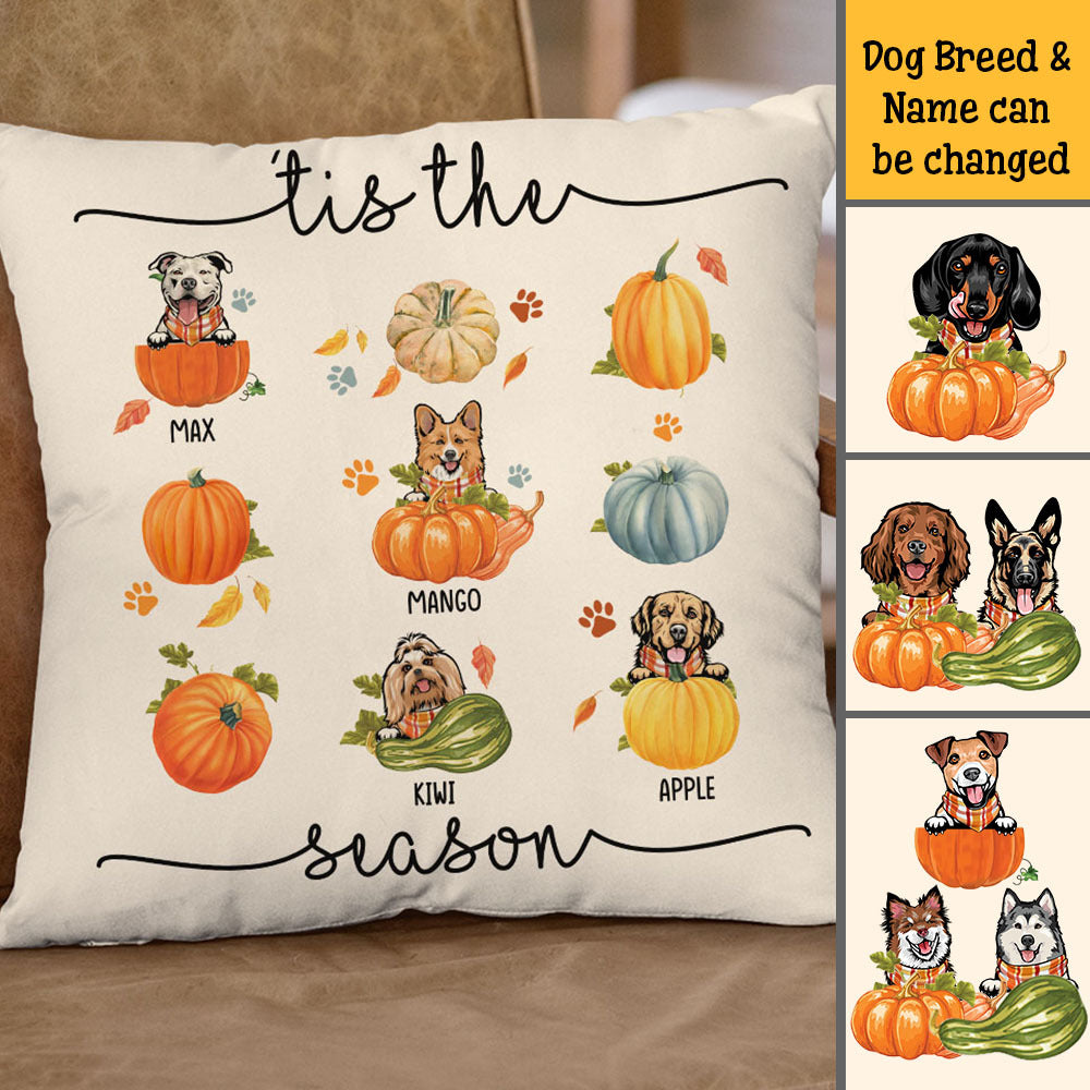'Tis The Season Dog Fall Pillow, Custom Pet Pumpkin AD