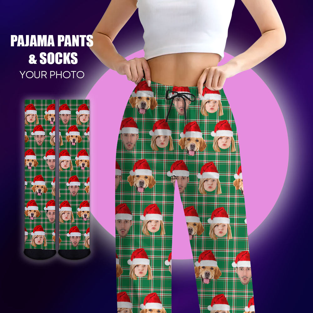 Custom Christmas With Face Photo Family Pajama Pants, Christmas Gift AB