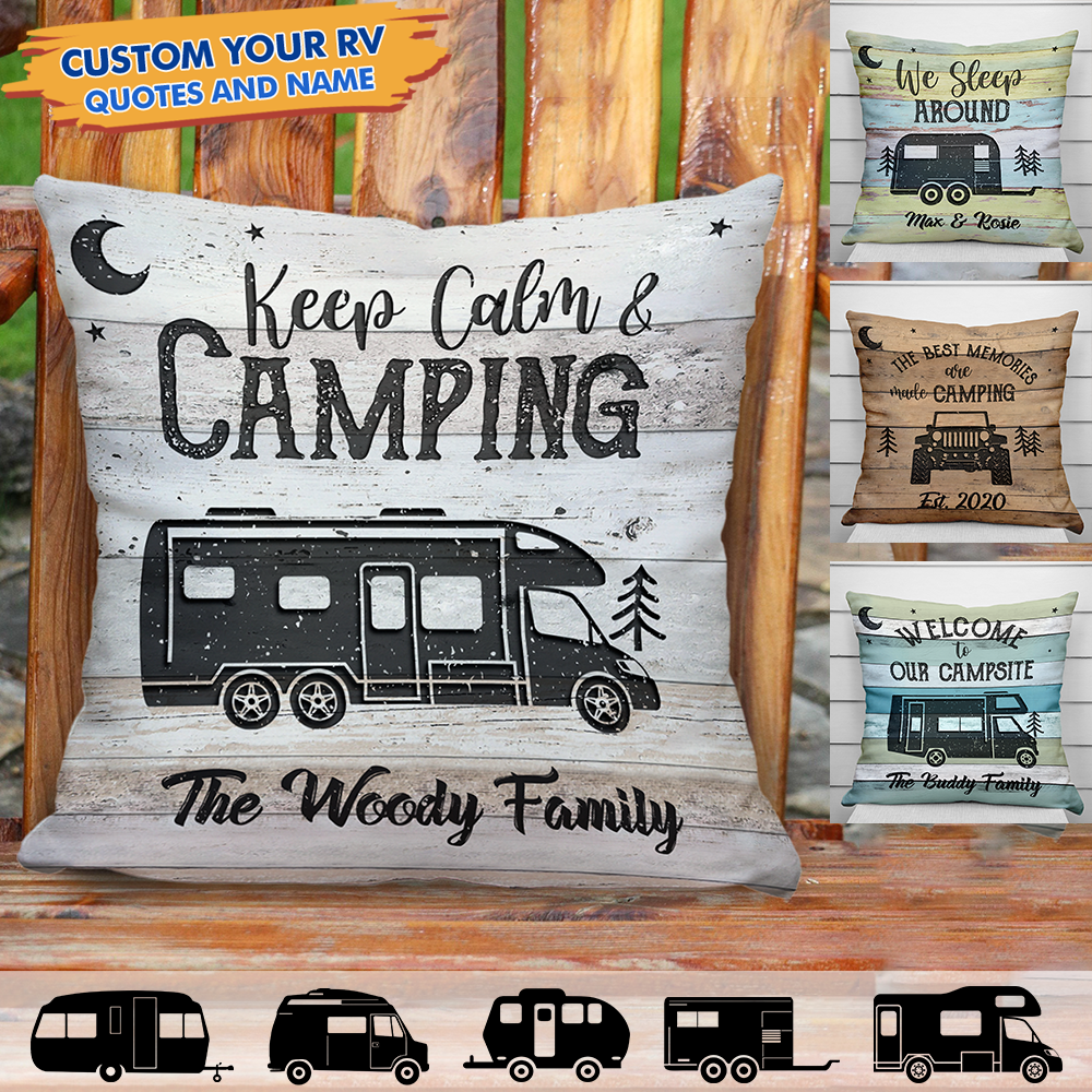 Custom Happy Campers Camping Pillow, Gift For Camper AD