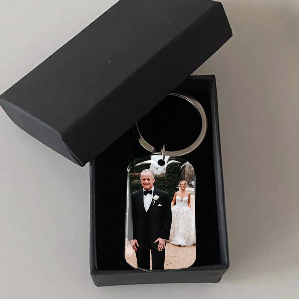 Forever Your Little Girl Dad Photo Metal Keychain, Gift For Dad AA