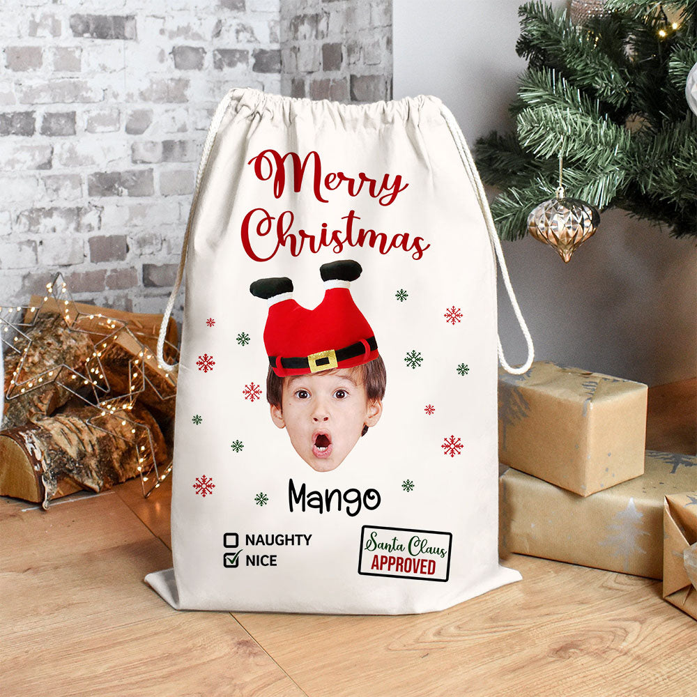 Personalized Face Photo Funny Trouser-Shaped Noel Hat Christmas Bag, Holiday Gift For Family AB