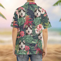 Thumbnail for Custom Pet Face Photo Green Hawaiian Shirt, Hibiscus x Red Ginger AI