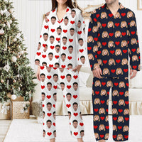 Thumbnail for Custom Heart With Photo Couple Pajamas Set, Valentine's Day Gift AB