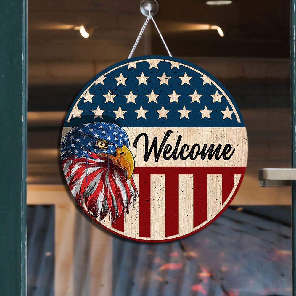 Eagel America Welcome Door Sign, 4th Of July Decoration Z