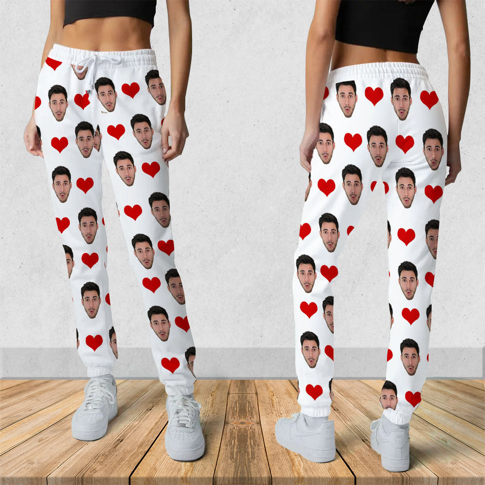 Custom Heart With Photo Couple Sweatpants, Valentine's Day Gift AB