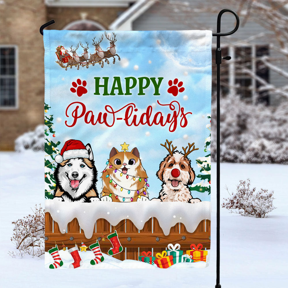 Happy Pawlidays Dog Cat Garden Flag, Winter Flag, Christmas Gift For Pet Lovers AD