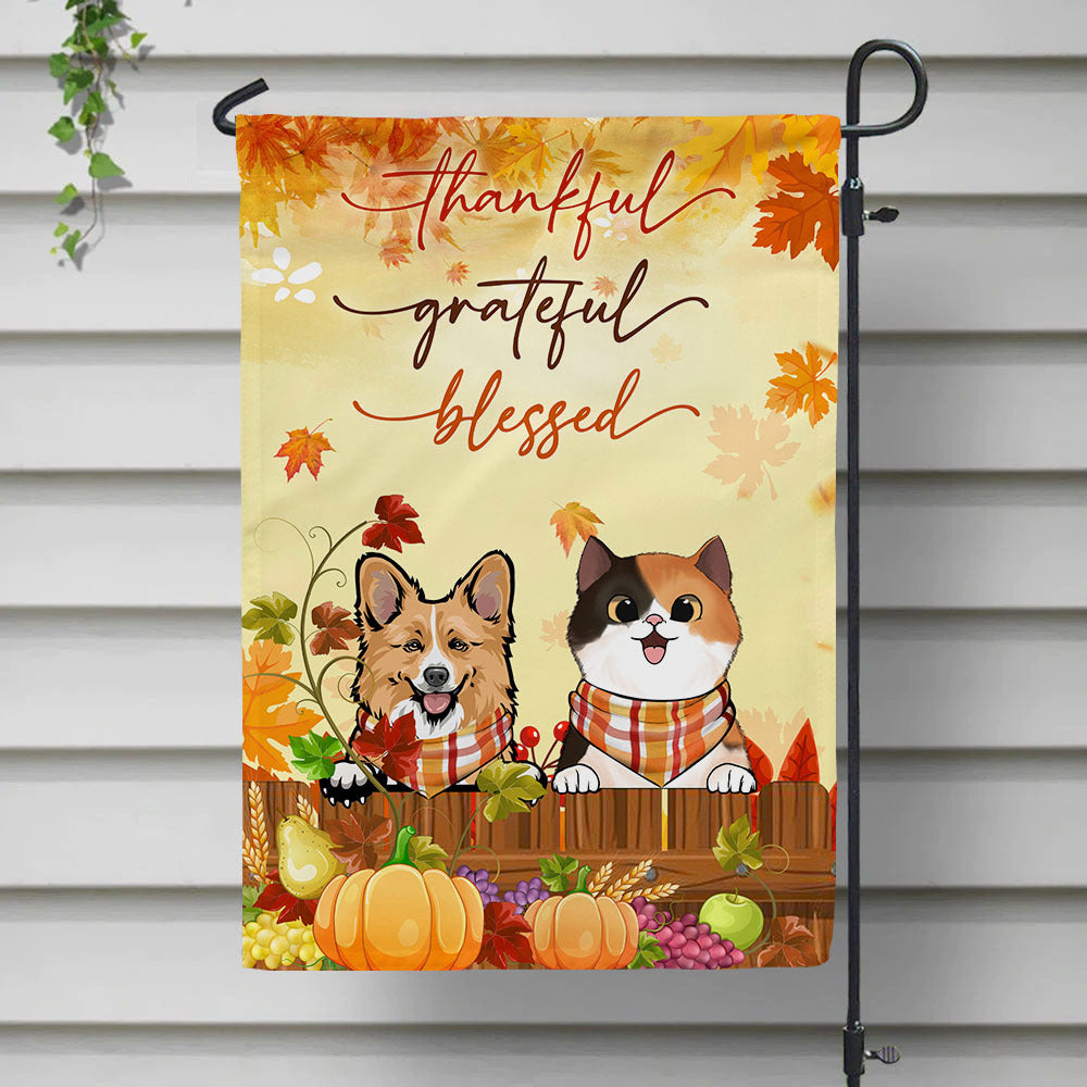 Thankful Grateful Blessed Dog Cat Garden Flag, Thanksgiving Garden Flag AD