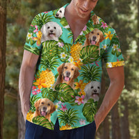Thumbnail for Custom Pet Face Photo Turquoise Hawaiian Shirt, Pineapple Tropical AI