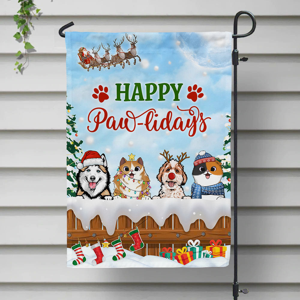 Happy Pawlidays Dog Cat Garden Flag, Winter Flag, Christmas Gift For Pet Lovers AD
