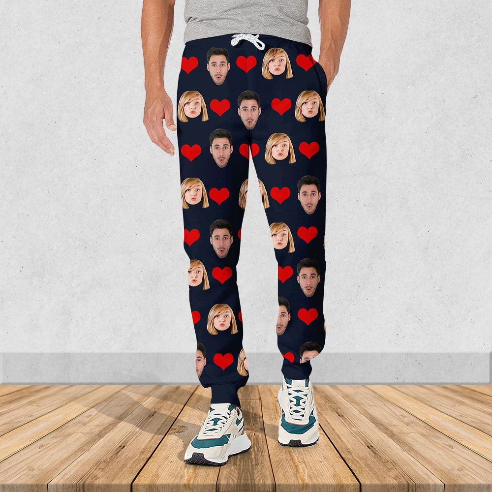 Custom Heart With Photo Couple Sweatpants, Valentine's Day Gift AB