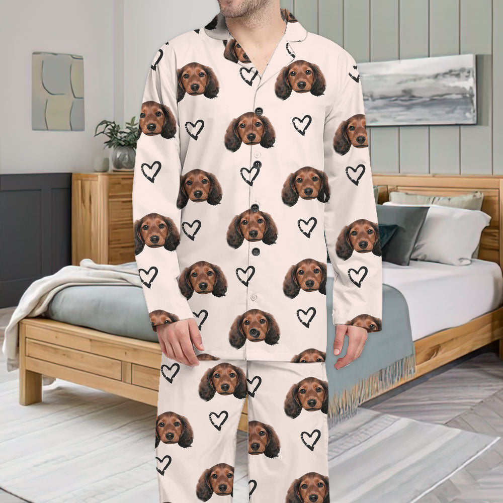 Custom I Love Pet Photo Pajamas Set, Pet Lover Gift AB