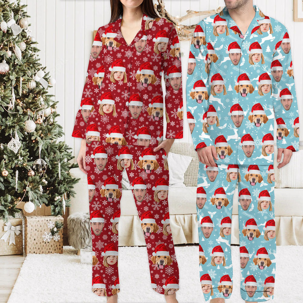 Custom Christmas With Face Photo Family Pajama Pants, Christmas Gift AB