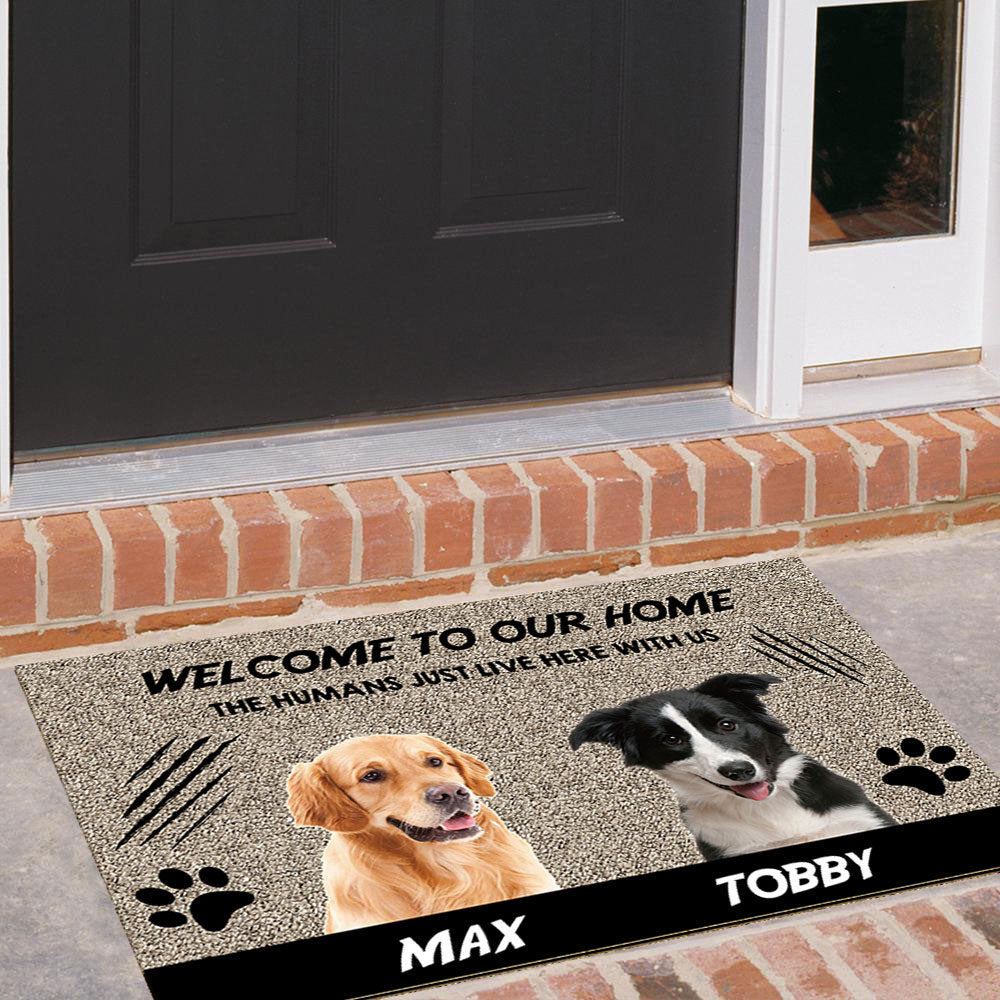 Welcome to Our Home The Humans Just Live Here with Us - Upload Pets Photos Doormat AB