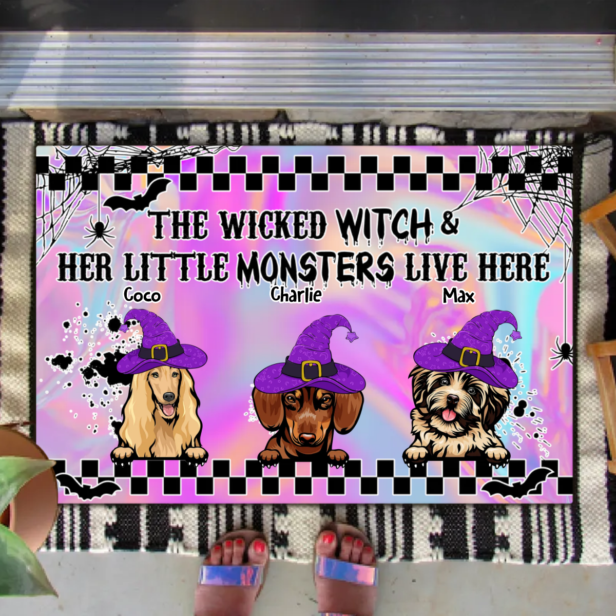 Wicked Witch Hologram Halloween Dogs Doormat, Dog Lover Gift AB