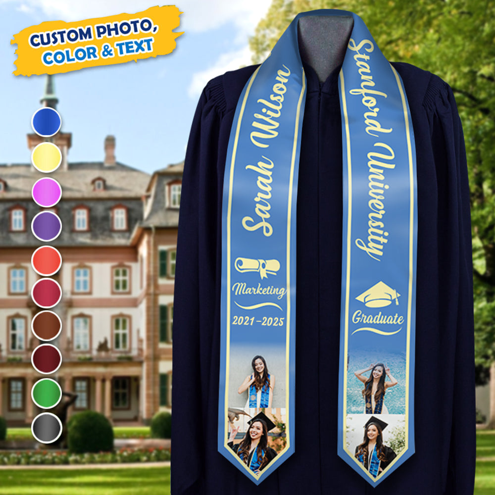 Custom Graduation Stoles/Sash with 4 Images, Special Graduation Gift FC