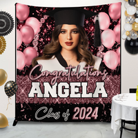 Thumbnail for Custom Glitter Balloon Congrats Class Of 2024 Graduation Backdrop, Graduation Party Decorations FC