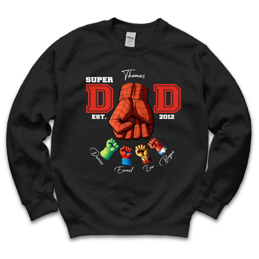 Personalized Black T-shirt - Father's Day Gift - Super Dad Ever Fist Bump Merchize