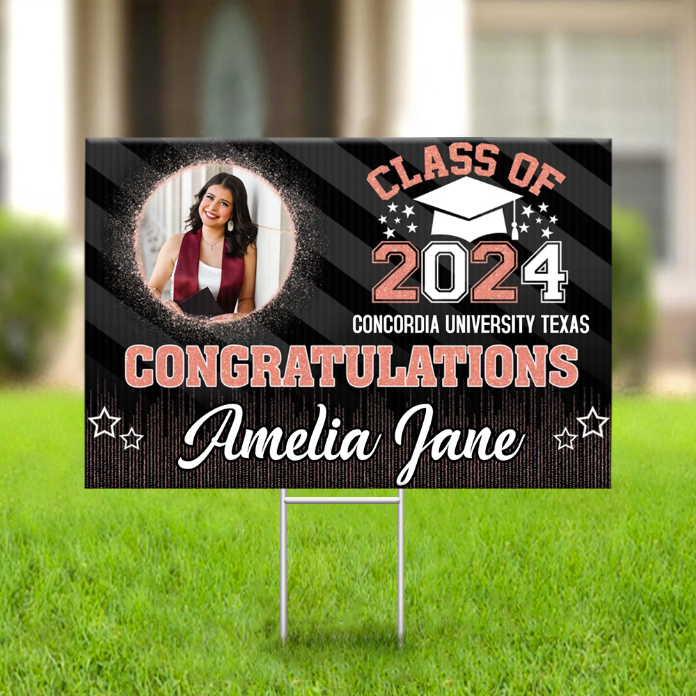 Personalized Yard Sign With Stake - Graduation Gift - Sparkling Senior Party Decoration FC
