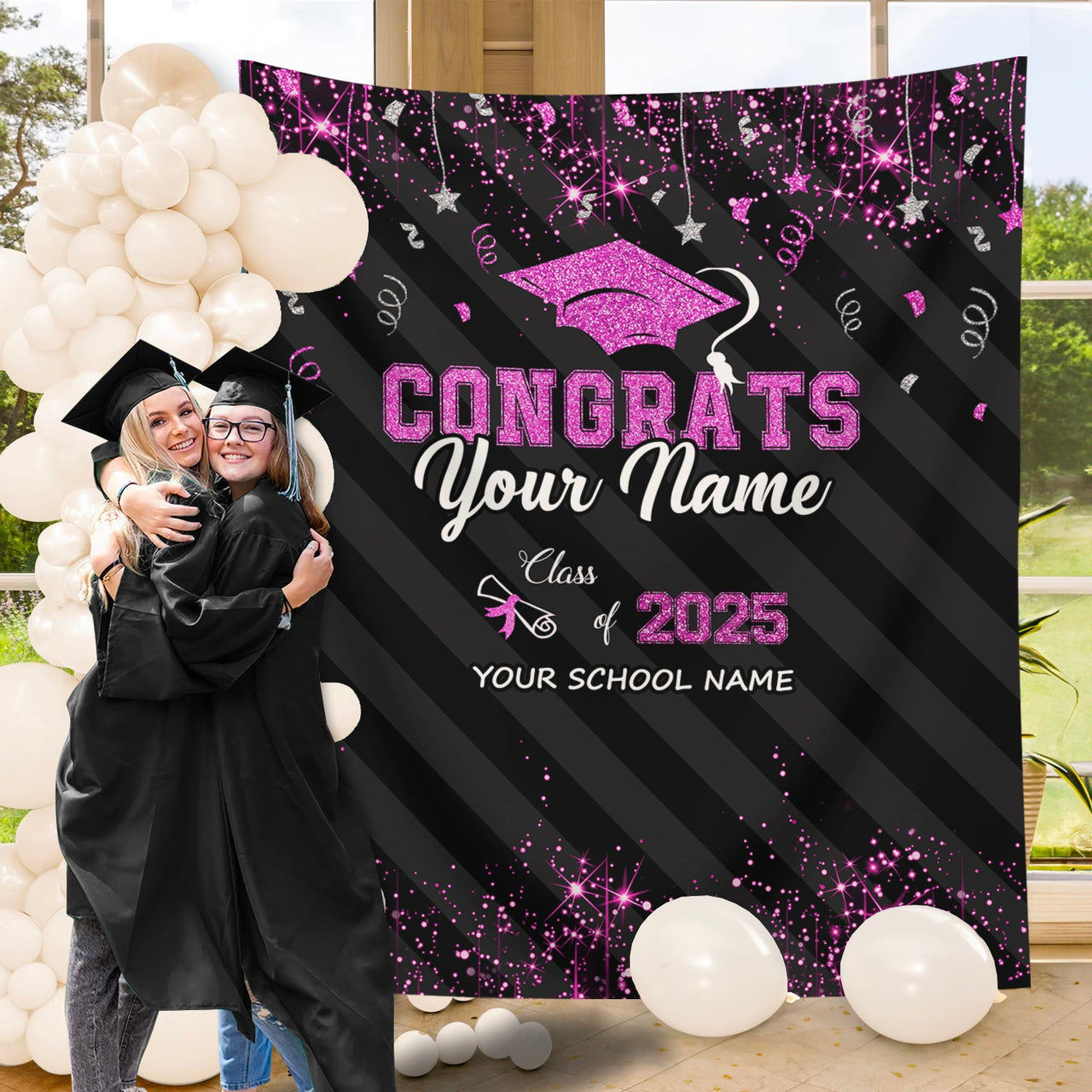 Custom Congrats Class Of 2025 Graduation Backdrop, Graduation Party Decorations FC