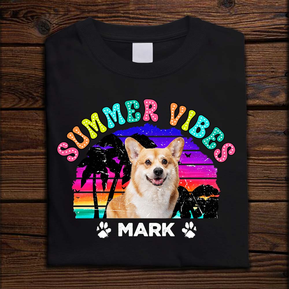 Personalized Summer Vibes Dog Cat Photo Retro T-shirt, Gift For Pet Lovers Merchize