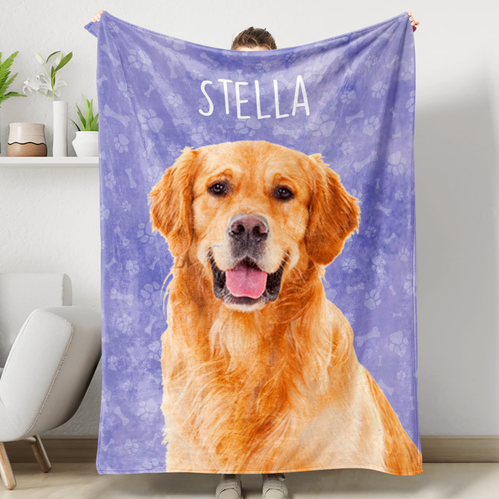 Personalized Pet Photo And Name Fleece Blankets, Gift For Dog Cat Lovers AB
