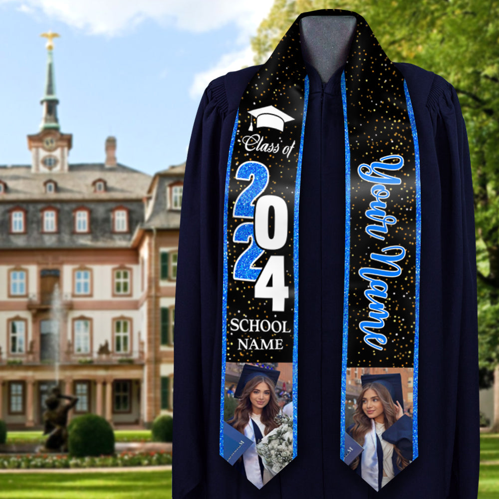 Personalized Glitter Colors Class of 2024 Photos Stoles Sash, Graduation Gift FC